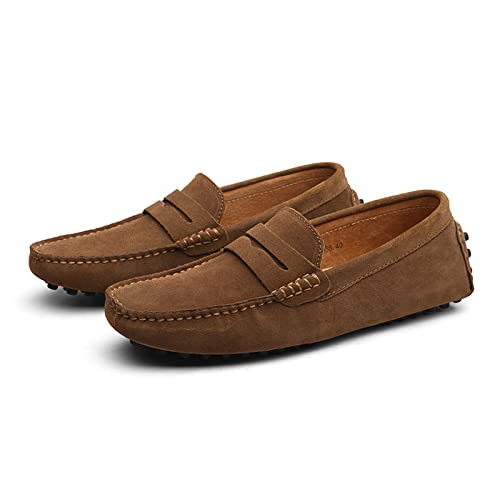 Penny Loafer Für Herren, Flache Schuhe Aus Wildleder, Modische Herrenschuhe, Slip on Boat Deck, Lässige Mokassin-Hausschuhe Für Unisex-Erwachsene Und Jugendliche (Brown,43) von LZQpearl