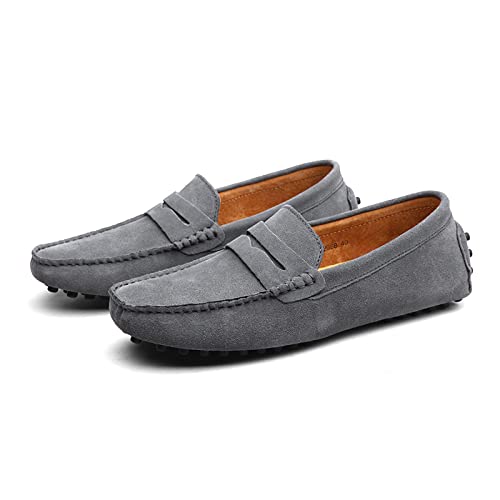 Penny Loafer Für Herren, Flache Schuhe Aus Wildleder, Modische Herrenschuhe, Slip on Boat Deck, Lässige Mokassin-Hausschuhe Für Unisex-Erwachsene Und Jugendliche (Grey,39) von LZQpearl