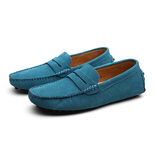 Penny Loafer Für Herren, Flache Schuhe Aus Wildleder, Modische Herrenschuhe, Slip on Boat Deck, Lässige Mokassin-Hausschuhe Für Unisex-Erwachsene Und Jugendliche (Lake Blue,44) von LZQpearl