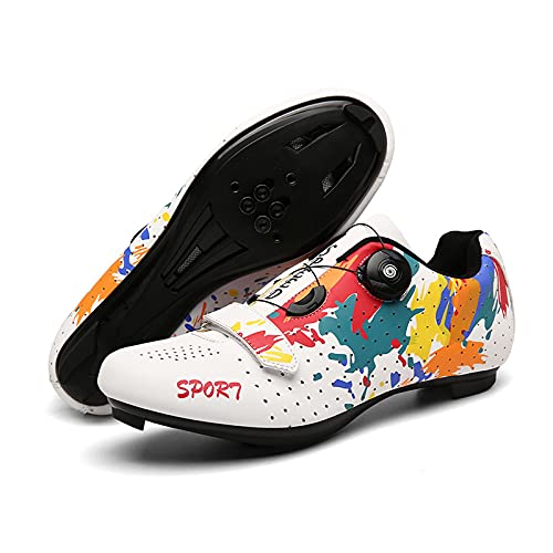 Unisex Fahrradschuhe, Graffiti Rennrad Schuhe MTB Fahrradschuhe, Spin Shoestring Kompatibler SPD Look Delta Cycle Riding Cleat (White,41 (EU 41 2/3)) von LZQpearl