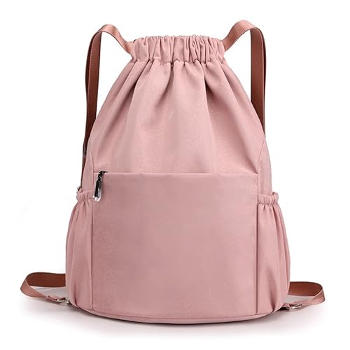 Turnbeutel Kordelzug Wasserdicht Sportbeutel, Oxford-Stoff Turnbeutel Sportbeutel Rucksack mit Innentasche für Sport, Reisen,Gym, Kordelzug Turnbeutel für Damen Herren (Rosa) von LZSFNYJAI