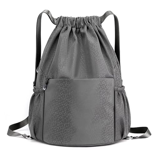 Turnbeutel Kordelzug Wasserdicht Sportbeutel, Oxford-Stoff Turnbeutel Sportbeutel Rucksack mit Innentasche für Sport, Reisen,Gym, Kordelzug Turnbeutel für Damen Herren (grau) von LZSFNYJAI