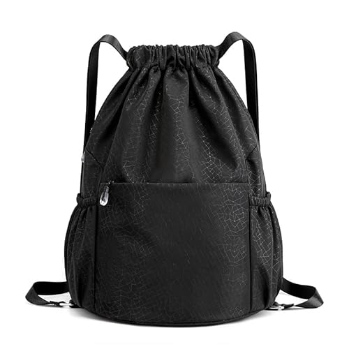 Turnbeutel Kordelzug Wasserdicht Sportbeutel, Oxford-Stoff Turnbeutel Sportbeutel Rucksack mit Innentasche für Sport, Reisen,Gym, Kordelzug Turnbeutel für Damen Herren (schwarz) von LZSFNYJAI