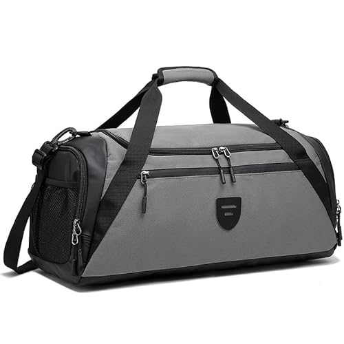 Reisetasche Groß Damen Herren 40L Sporttasche Mit Schuhfach Und Nassfach Wasserfest Handtasche Duffle Bag Für Sport & Reisen Für Männer Und Frauen (grau) von LZSFNYJAI