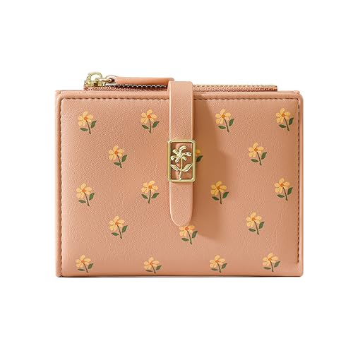 LZSXDWXY Damen-Geldbörse, modisch, niedliches Gänseblümchen-Motiv, mit Reißverschluss außen, Münzgeldbörse, Bifold Bill Wallet mit Kreditkartenfach, Ausweisfenster, A-Pink, Einheitsgröße, von LZSXDWXY