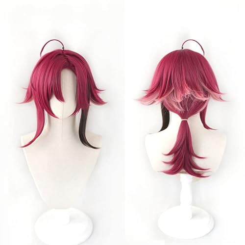 LZTLAGO 52cm Long Red Wine Spiky Magenta Ponytail Braid Synthetic Hair Shikanoin Heizou Cosplay Wig for Genshin Impact Wig von LZTLAGO