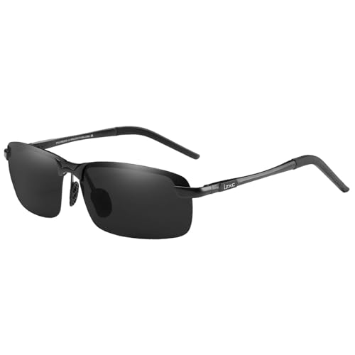 LZXC Herren Polarisierte Sonnenbrille UV400 Schutzbrille Fahrradsonnenbrille für Autofahren, Metallisch, Regulär, Schwarz Rahmen/Schwarz Linse von LZXC