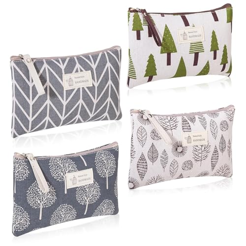 4 x Kosmetiktaschen aus Segeltuch, kleine Make-up-Tasche für Handtasche mit Reißverschluss, bedruckte Make-up-Tasche, tragbarer Kulturbeutel, Organizer, Aufbewahrung für Kosmetik, Make-up, Damen 4 x Kosmetiktaschen aus Segeltuch, kleine Make-up-Tasche für Handtasche mit Reißverschluss, bedruckte Make-up-Tasche, tragbarer Kulturbeutel, Organizer, Aufbewahrung für Kosmetik, Make-up, Damen von LZYDKH