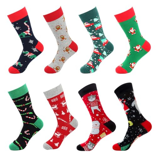 Herren-Weihnachtssocken, 8 Paar Weihnachtssocken Baumwolle Dick Warm Xmas Santa Socken, 9-11 Größe Weihnachten Neuheit Socken Schneemann Strümpfe Ski Socken für Familie Männer Weihnachtsgeschenke von LZYMSZ