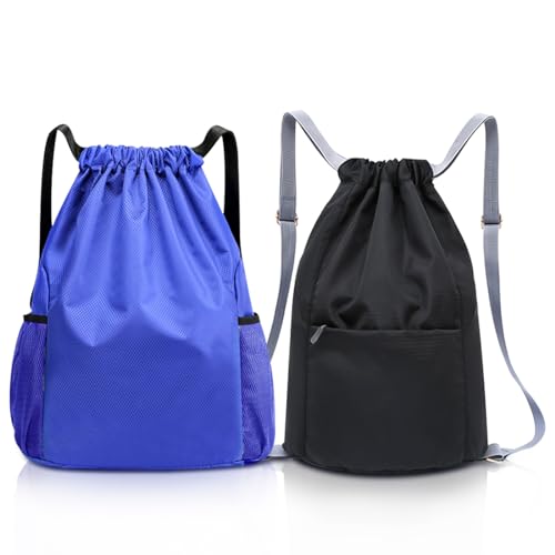 LZYMSZ Sporttasche mit Kordelzug, 2PCS Wasserdichter Sportrucksack Leichte Oxford PE Reisetasche, Fitness-Sporttasche mit großer Kapazität Reißverschlusssack Kordelzugbeutel für Schule Schwimmstrand von LZYMSZ