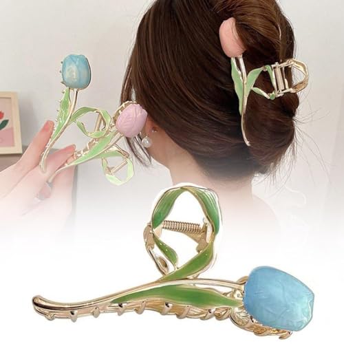 1 x Blumen-Haarspange, schöne Blume, Metallclip, elegante Haarklammer, lange Damen-Haarnadel, modisches Accessoire von LZYWOD