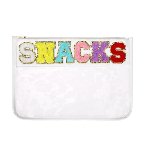 LZZEM Chenille Brieftasche, transparent, Make-up-Organizer, Tasche, wasserdicht, Reise-Snack-Tasche mit Glitzer-Patch-Buchstaben, Reise-Kulturbeutel, Aufbewahrungstasche, multifunktional LZZEM Chenille Brieftasche, transparent, Make-up-Organizer, Tasche, wasserdicht, Reise-Snack-Tasche mit Glitzer-Patch-Buchstaben, Reise-Kulturbeutel, Aufbewahrungstasche, multifunktional von LZZEM