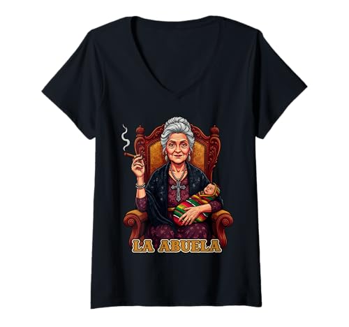 Damen La Abuela Lustiges Design für mexikanische Omas T-Shirt mit V-Ausschnitt Damen La Abuela Lustiges Design für mexikanische Omas T-Shirt mit V-Ausschnitt von La Abuela Funny Grandmas Shop
