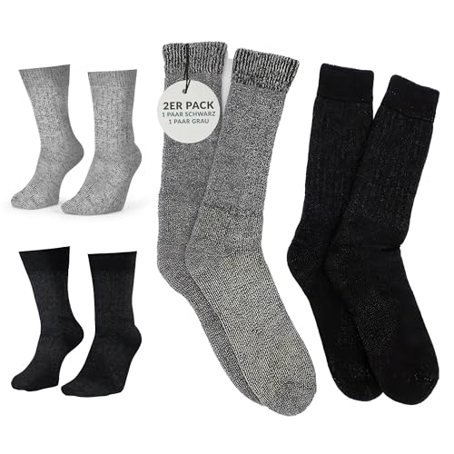 La Alpaca Dicke Freizeit Socken - 2er-Set flauschige, warme Alpaka Socken Damen und Herren - atmungsaktiv, bequem, Feuchtigkeitstransport Thermo Alpaca Wolle (1 Paar Grau, 1 Paar Schwarz) Größe 43-46 von La Alpaca The Finest Wool