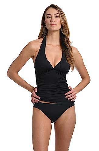 La Blanca Damen Island Goddess Rouched Front Halter Tankini Swimsuit Top Tankinioberteil, schwarz, 42 von La Blanca