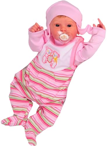 Baby Anzug 3-teilig Set Strampler Jäckchen Mütze Rosa Weiß gestreift Mädchen Babykleidung Langarmshirt Geschenk Geburt Babymode Erstlingsausstattung Babyset bequem Kleidung Neugeborene (rosa, 62) von La Bortini