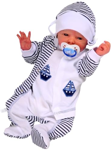 Baby Anzug 3-teilig Strampler Hemdchen Mütze Set gestreift Unisex Neugeborene Jungen Mädchen Babykleidung Geschenk Geburt Babymode Erstlingsausstattung bequem Babyset Frühchen Kleidung (weiß, 44-50) von La Bortini