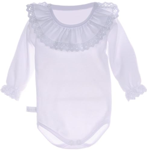 Baby Langarmbody Weiß mit festlichem Kragen Mädchen Body Babykleidung elegant für Taufe Feier Babymode weich atmungsaktiv Geschenk Geburt Baby Outfit Body mit Kragen festlich (weiß, 74-80) von La Bortini