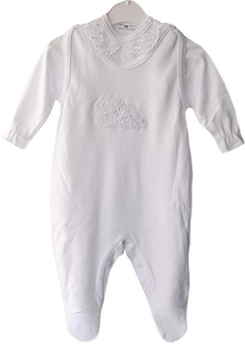 La Bortini Baby SET Strampler & Body Gr. 50 56 62 68 74 80 86 100% Baumwolle Weiß Taufe (68) von La Bortini