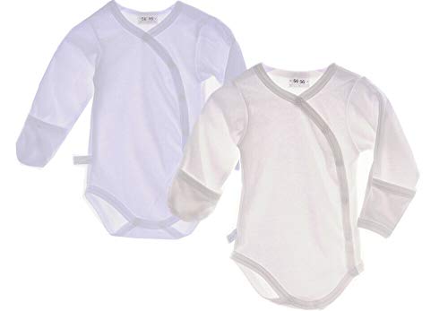 La Bortini 2er Pack Body Baby Wickelbody 44 50 56 62 68 74 80 86 92 mit Kratzschutz (Weiß - Creme, 44-50) von La Bortini