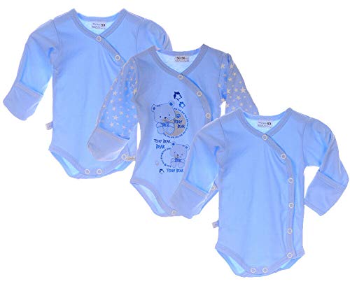 La Bortini 3er Pack Body Baby Wickelbody Neugeborene Frühchen Reborn 44-98 mit Kratzschutz (blau, 56-62) von La Bortini