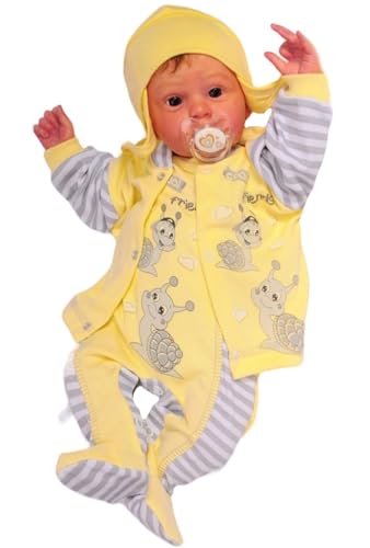 La Bortini Baby Anzug 3-teilig Set Strampler Hemdchen Mütze Unisex Neugeborene Jungen Mädchen Babykleidung Geschenk Geburt Babymode Erstlingsausstattung bequem Babyset Frühchen Kleidung (gelb, 56-62) von La Bortini