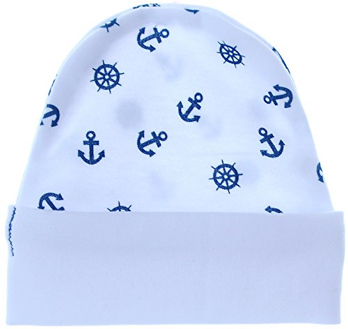 La Bortini Baby Kinder Mütze Weiß 34 36 38 40 42 44 46 48 50 Haube Mützchen mit Anker Motiv (KU 36-38cm.) von La Bortini