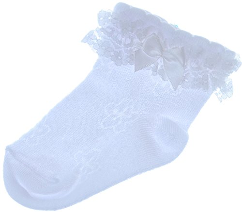 La Bortini Baby Socken Söckchen Strümpfe Weiß Taufe mit Rüschen und Schleife (62/68) von La Bortini