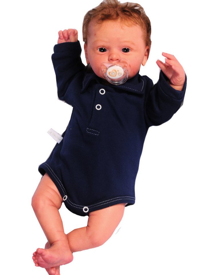 La Bortini Body Baby Langarmbody in Blau mit Kragen aus reiner Baumwolle, 44 50 56 62 68 74 80 86 92 98 von La Bortini