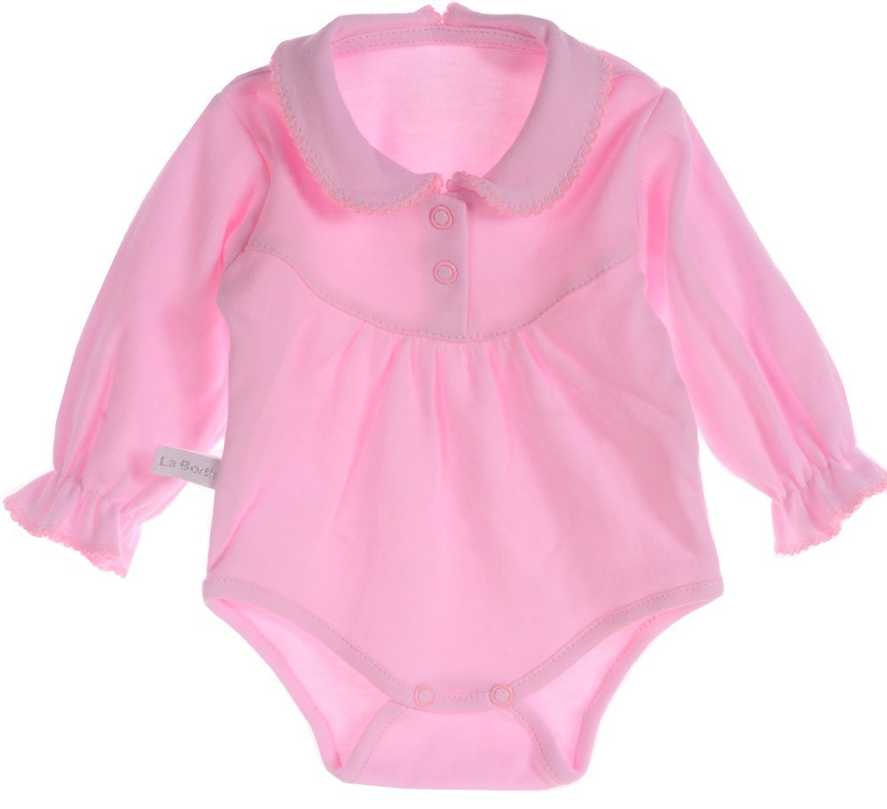 La Bortini Body Baby Langarmbody festlichem Kragen 44 50 56 62 68 74 80 86 92 Rosa von La Bortini