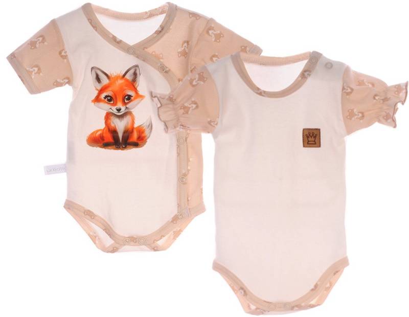 La Bortini Body Baby Bodys 2er Pack Wickelbodys in Beige mit Fuchs aus reiner Baumwolle, 44 50 56 62 68 74 80 86 92 98 von La Bortini