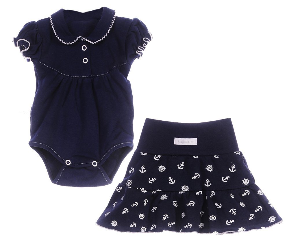 La Bortini Body Baby Set Body und Röckchen Rock mit Anker Muster in Blau aus reiner Baumwolle, 44 50 56 62 68 74 80 86 92 98 104 von La Bortini