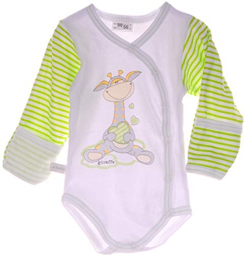 La Bortini Body Wickelbody 44 50 56 62 68 74 80 86 92 Kratzschutz Fäustlinge (weiß grün Giraffe, 80) von La Bortini