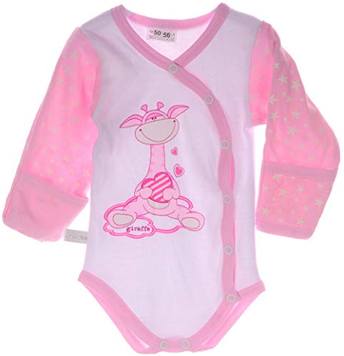 La Bortini Body Wickelbody 44 50 56 62 68 74 80 86 92 Kratzschutz Fäustlinge (weiß rosa Giraffe, 56) von La Bortini