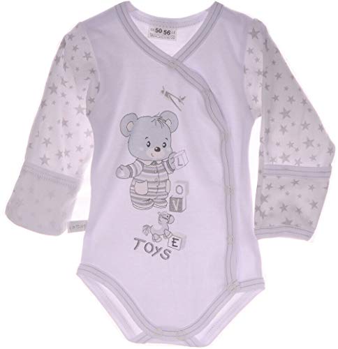 La Bortini Body Wickelbody Baby 44 50 56 62 68 74 80 86 92 98 Kratzschutz Fäustlinge Reborn (weiß Bär, 56) von La Bortini