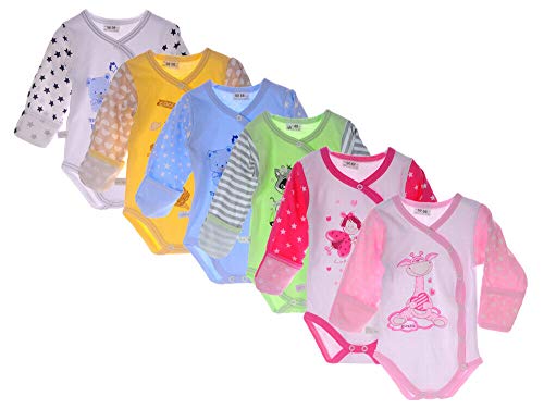 La Bortini Body Wickelbody Baby 44 50 56 62 68 74 80 86 92 98 Kratzschutz Frühchen Newborn (weiß-pink, 44-50) von La Bortini