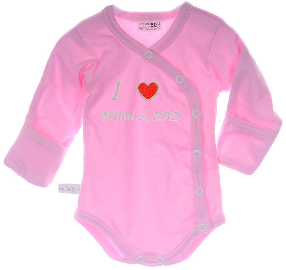 La Bortini Body Wickelbody mit Kratzschutz Baby Langarmbody in Rosa bestickt aus reiner Baumwolle, 44 50 56 62 68 74 80 86 92 98 104 La Bortini Body Wickelbody mit Kratzschutz Baby Langarmbody in Rosa bestickt aus reiner Baumwolle, 44 50 56 62 68 74 80 86 92 98 104 von La Bortini