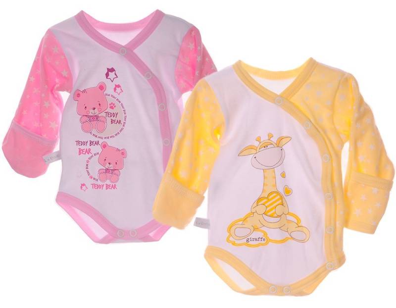 La Bortini Body Wickelbodys 2er Pack Baby Langarmbody Bodys in Gelb und Rosa aus reiner Baumwolle, 44 50 56 62 68 74 von La Bortini