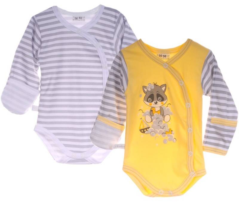 La Bortini Body Wickelbodys 2er Pack Baby Body Wickelbody mit Kratzschutz aus reiner Buamwolle, neutral, 44 50 56 62 68 74 80 86 92 98 von La Bortini