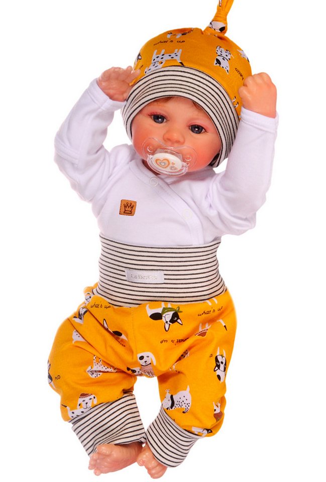 La Bortini Body & Hose Baby Anzug Erstlingsset Wickelbody Mitwachshose Mütze Set unisex (Erstlingsausstattung, für Neugeborene Jungen und Mädchen, neutral) Langarmbody mit Kratzschutz, 44 50 56 62 von La Bortini