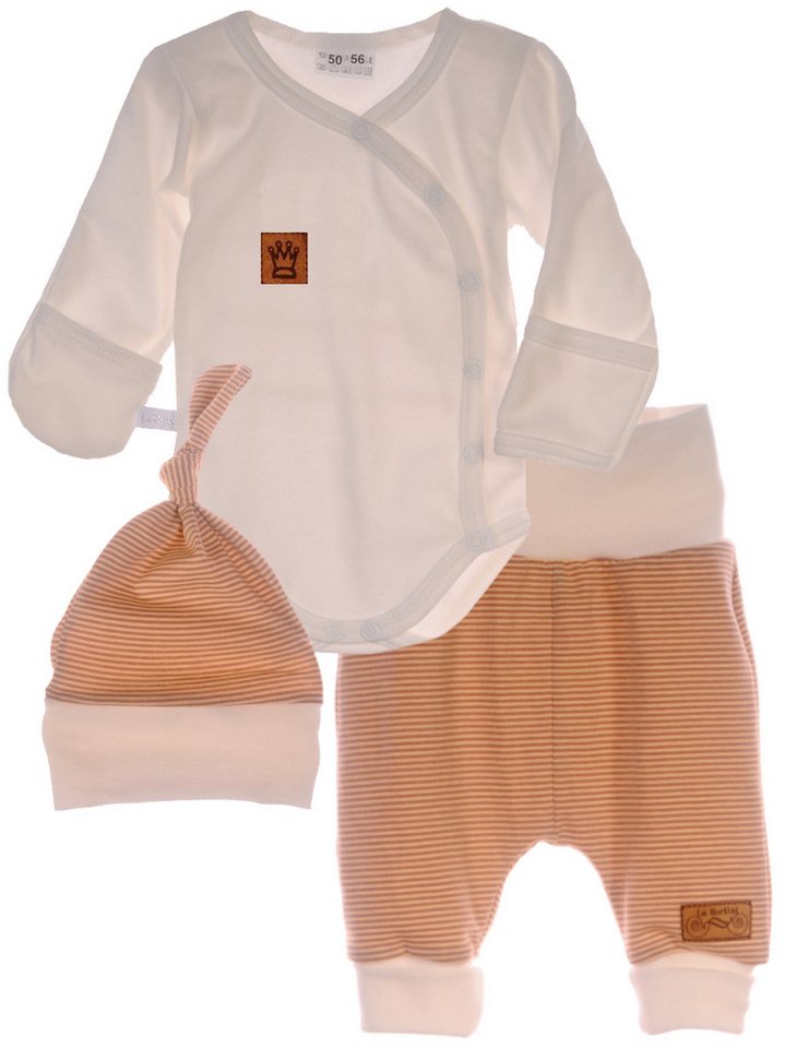 La Bortini Body & Hose Baby Anzug Wickelbody mit Kratzschutz Mitwachshose Knotenmütze (für Jungen und Mädchen, unisex) Erstlingsset neutral, 44 50 56 62 68 74 80 86 von La Bortini