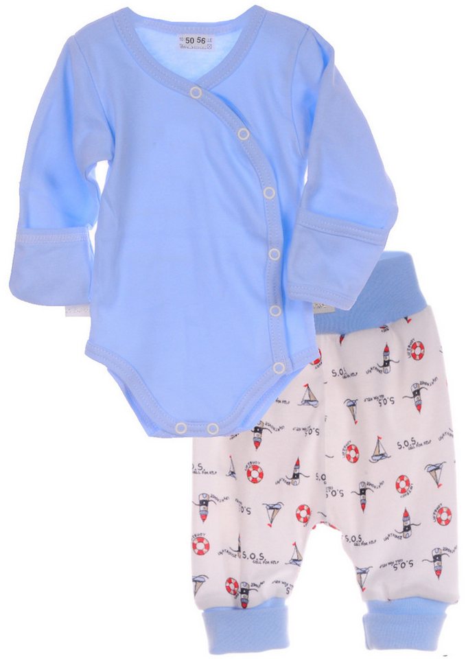 La Bortini Body & Hose Baby Anzug Wickelbody mit Kratzschutz Mitwachshose für Neugeborene (für Jungen, Erstlingsset 2-teilig) für Neugeborene, 44 50 56 62 68 74 80 86 92 von La Bortini