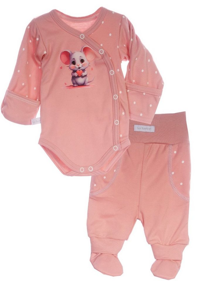 La Bortini Body & Hose Wickelbody Hose Baby Anzug 2tlg Set Body 44 50 56 62 68 74 80 86 aus reiner Baumwolle, Ärmel mit Kratzschutz von La Bortini