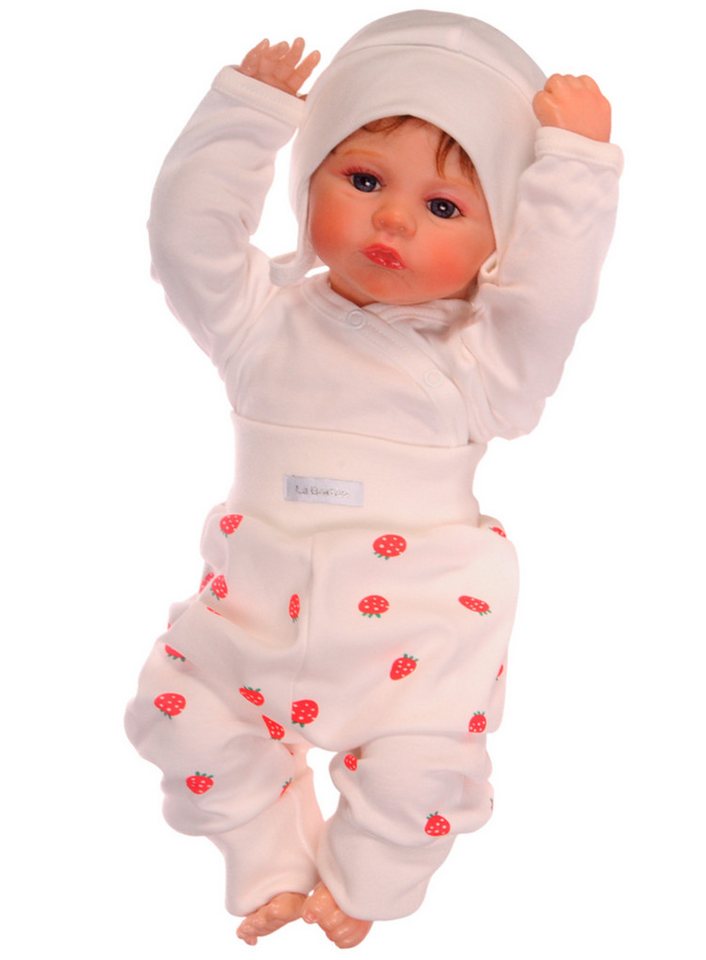 La Bortini Erstausstattungspaket Baby Anzug Body Hose Mütze set in Creme Erstlingsset für Mädchen (3-teilig, Wickelbody mit Kratzschutz, Mitwachshose, Mützchen Set) für Neugeborene, in Creme mit Erdbeeren 44 50 56 62 68 74 80 86 von La Bortini