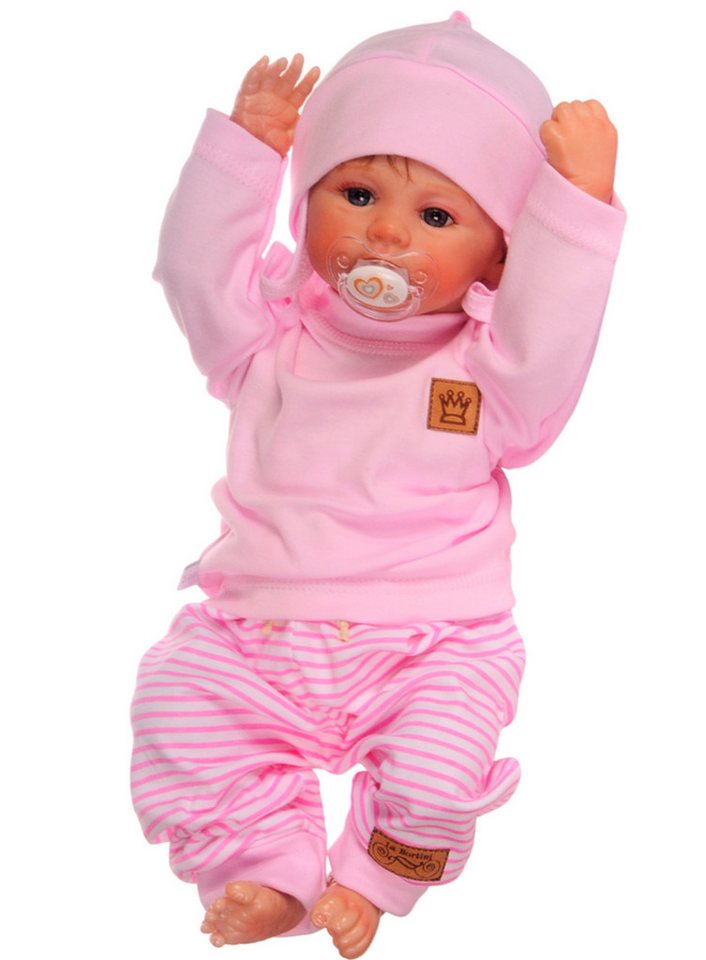 La Bortini Erstausstattungspaket Baby Anzug Langarmshirt Hose Mütze für Neugeborene in Rosa (Shirt Mitwachshose Mützchen Garnitur) Set für Mädchen 44 50 56 62 68 74 80 von La Bortini