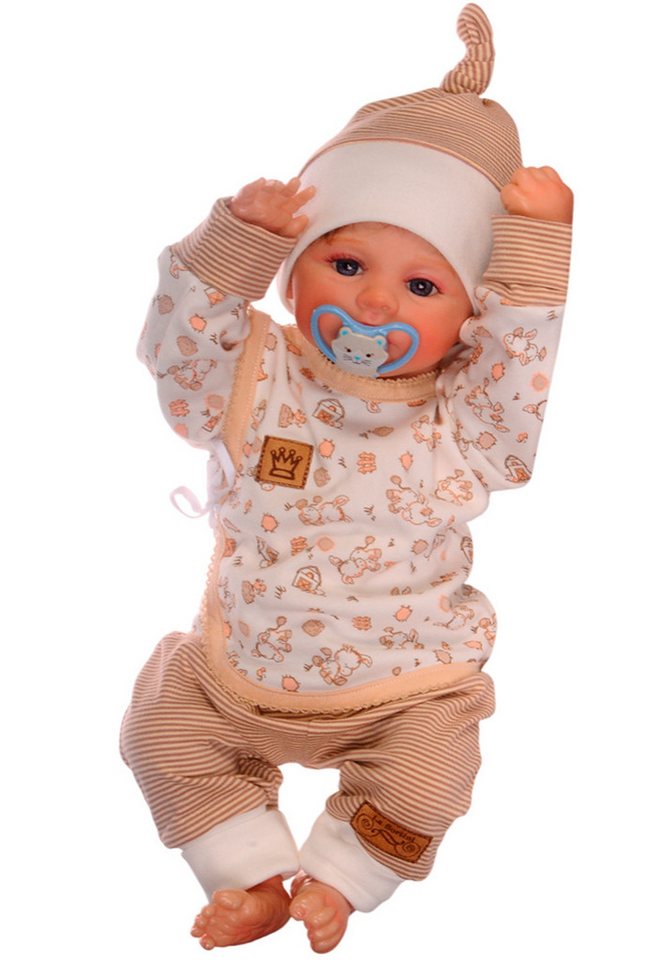 La Bortini Erstausstattungspaket Baby Anzug für Neugeborene Wickelshirt Hose Mütze unisex neutral (Babygarnitur, Knotenmütze, Langarmshirt Mitwachshose Paket) weich, 44 50 56 für Jungen und Mädchen von La Bortini