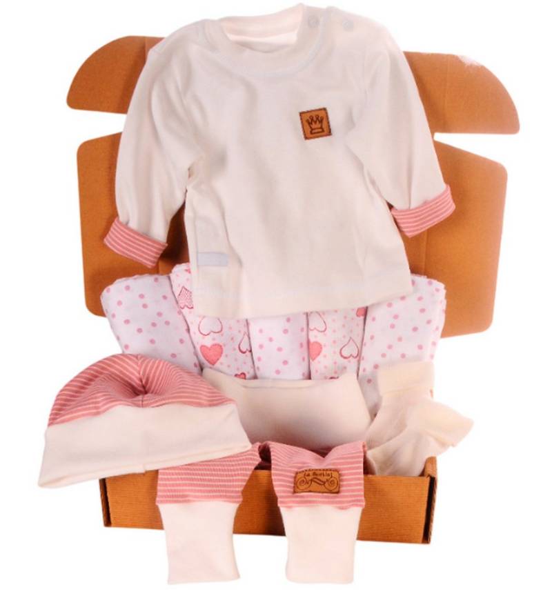 La Bortini Erstausstattungspaket Baby Geschenk Set Paket Hose Langarmshirt Mütze Socken Tücher (Bekleidung für Baby Mädchen, Erstlingsset auch für Frühchen, Geschenkset für Neugeborene, Spucktücher und Baby Anzug) elastisch, weich, 44 46 50 56 62 68 74 von La Bortini