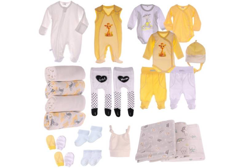 La Bortini Erstausstattungspaket Baby Set 22 Teile Body Hose Strampler Strumpfhosen Mulltücher Socken (Paket unisex, für Mädchen und Jungen, neutral, Bekleidung für Neugeborene, Geschenk zur Geburt) für Frühchen und Neugeborene, Geschenk-Set zur Geburt, neutral von La Bortini