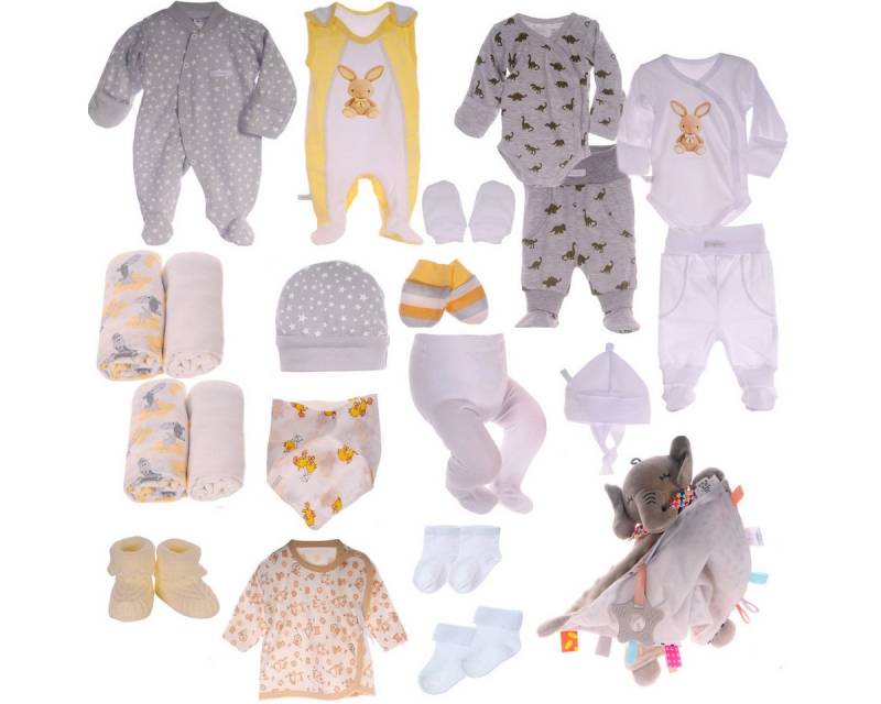 La Bortini Erstausstattungspaket Geschenk Box Set 21-tlg Strampler Strickschuhe Body Hose Mütze (Geschenk zur Geburt für Jungen und Mädchen, Bekleidung für Neugeborene, für Frühchen, Babys, neutral) Großes Bekleidungspaket für Neugeborene, Geschenk zur Geburt neutral von La Bortini