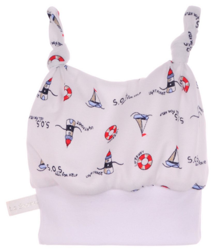 La Bortini Erstlingsmütze Baby Mütze Knotenmütze für Babys in Weiß mit maritimem Muster La Bortini Erstlingsmütze Baby Mütze Knotenmütze für Babys in Weiß mit maritimem Muster von La Bortini
